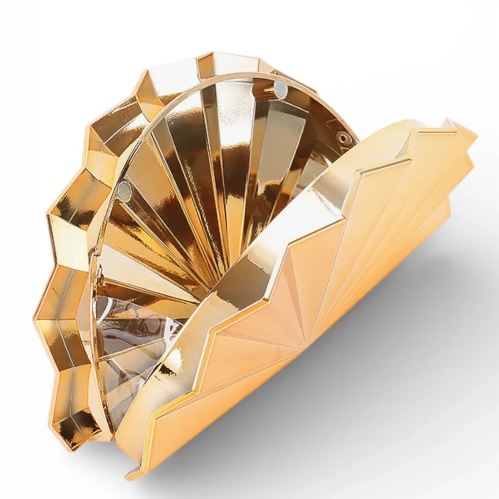 Gold and Silver Fan-Shaped Metal Clutch Bag
